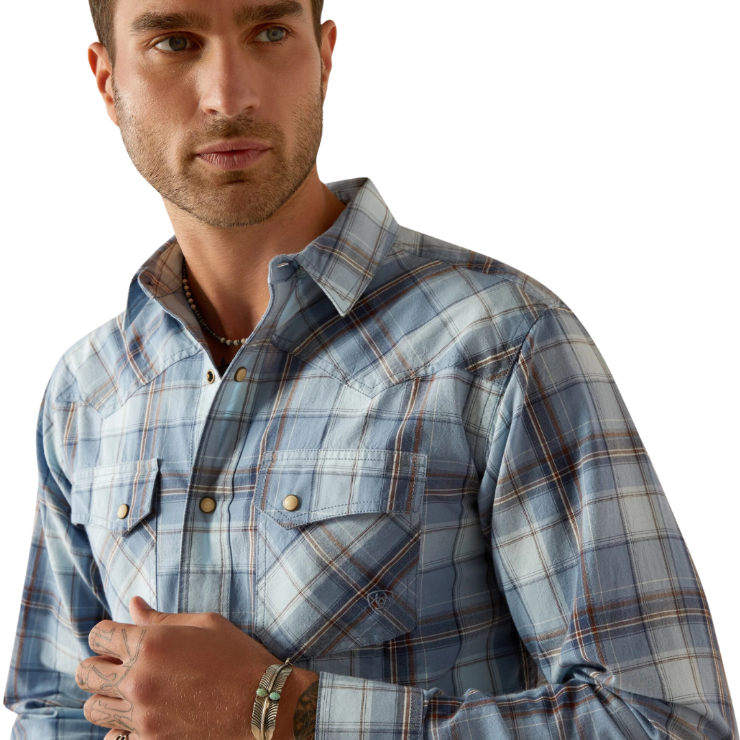Ariat Men's Hunter Retro Fit Snap Light Blue Shirt