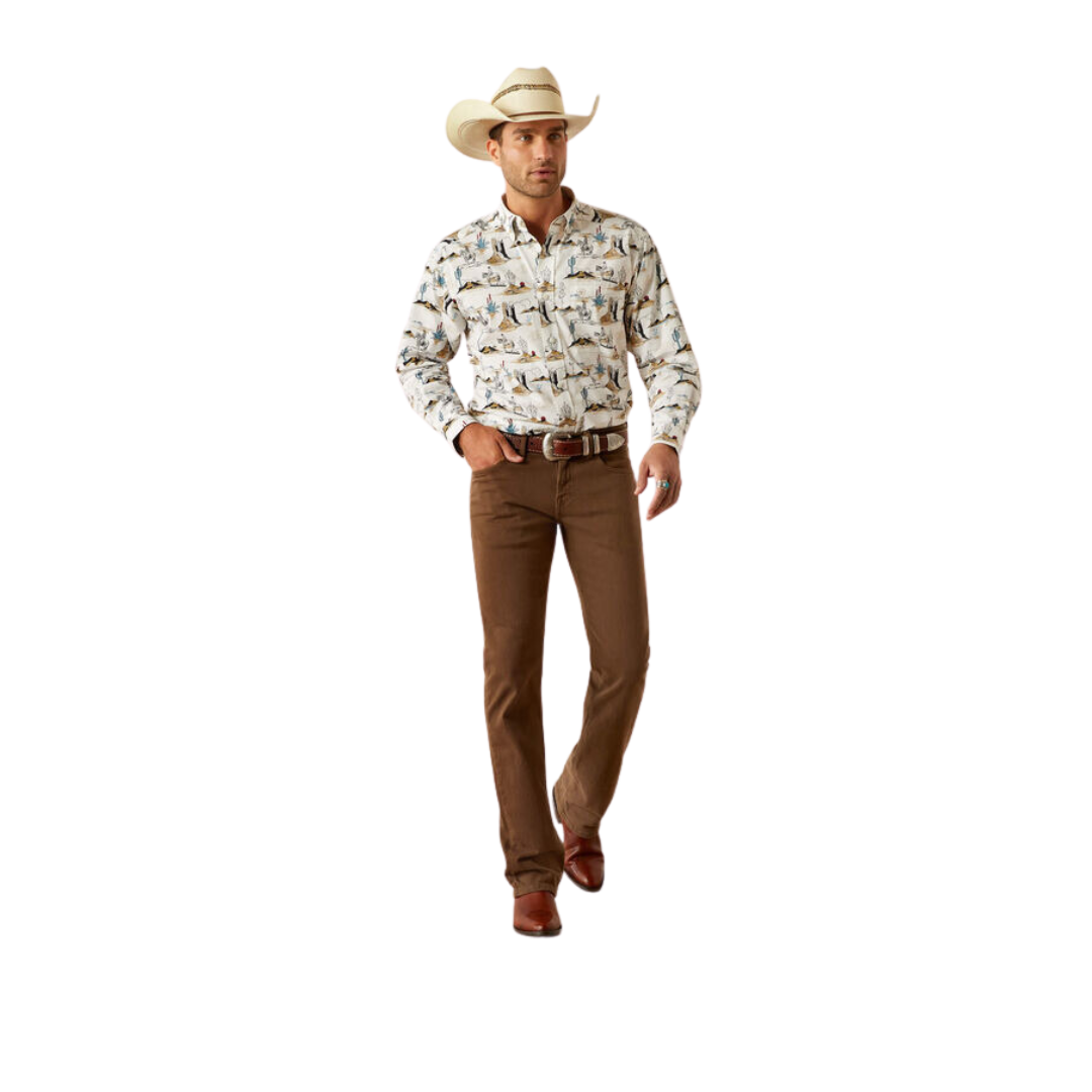 Ariat Men's Gunder Classic Fit Off White Shirt