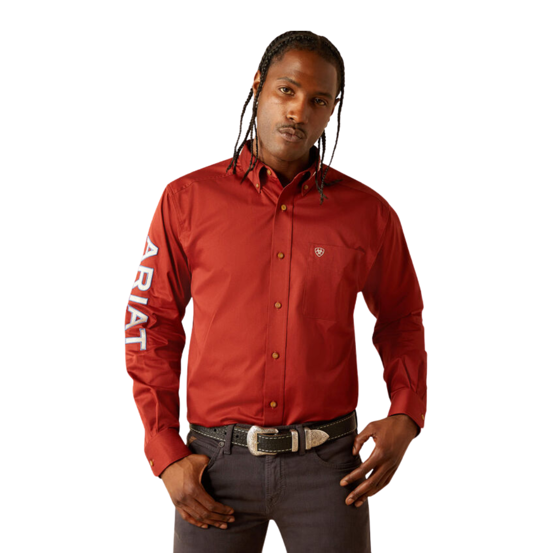 Ariat Men's Team Logo Twill Dark Red Khaki Shirt