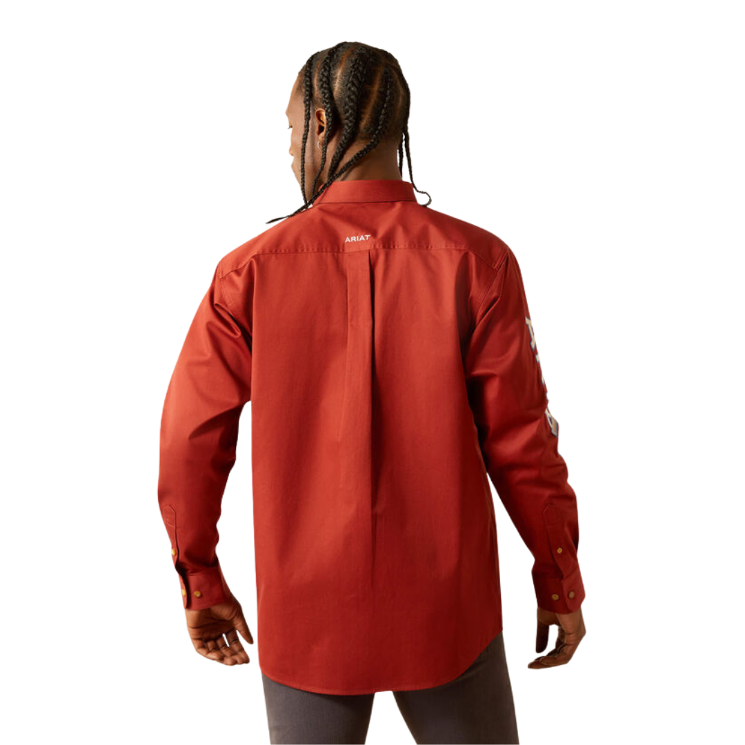 Ariat Men's Team Logo Twill Dark Red Khaki Shirt