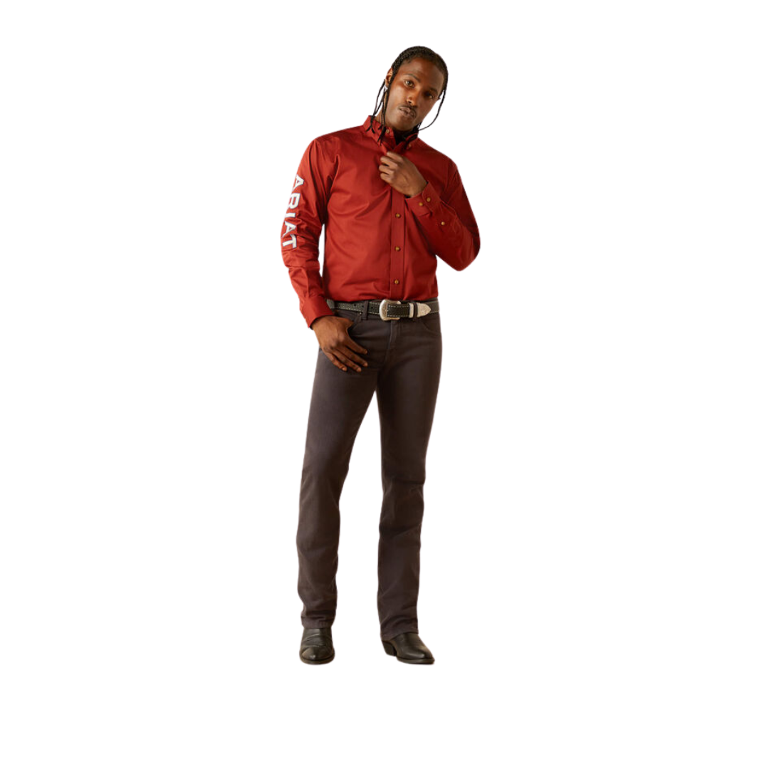 Ariat Men's Team Logo Twill Dark Red Khaki Shirt