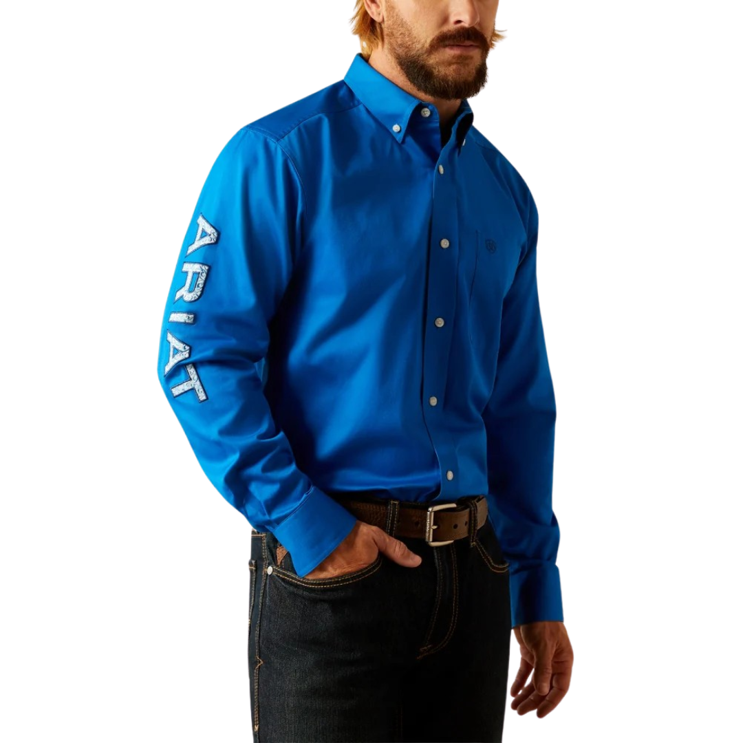 Ariat Men's Team Logo Twill Classic Fit Blue Shirt
