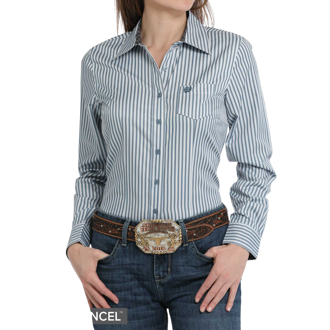 Cinch Women's Stripe Western Blue White Shirt