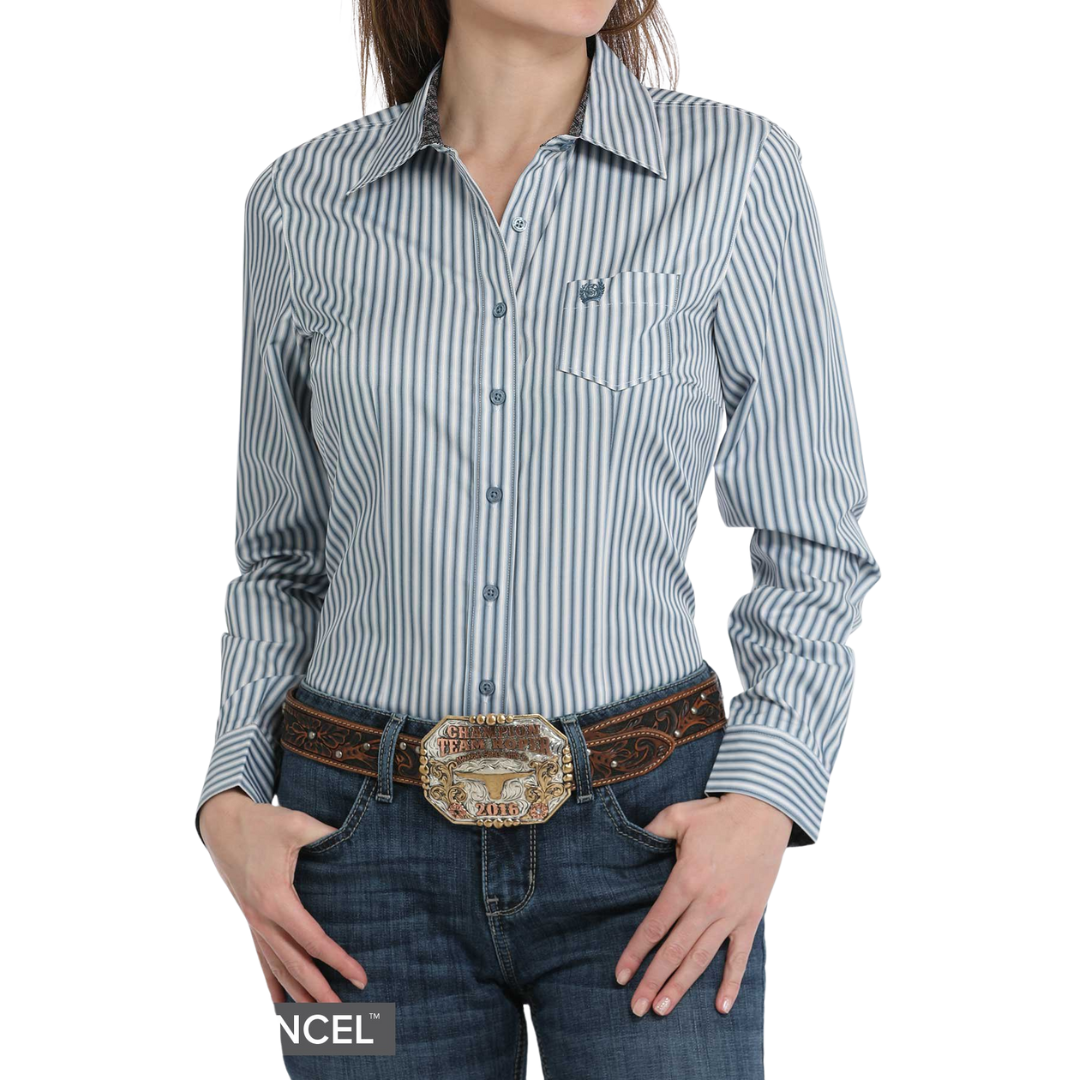 Cinch Women's Stripe Blue White Shirt