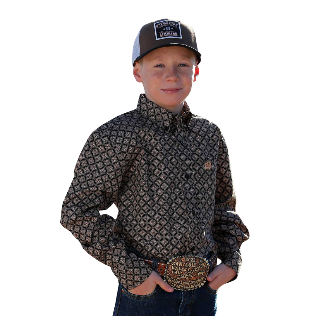 Cinch Youth Boy's Button Down Black Shirt