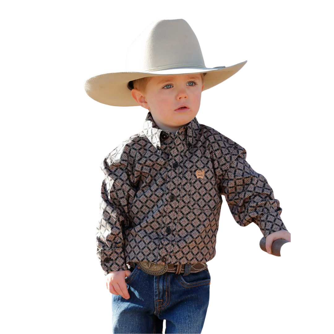 Cinch Youth Boy's Geometric Print Black Shirt