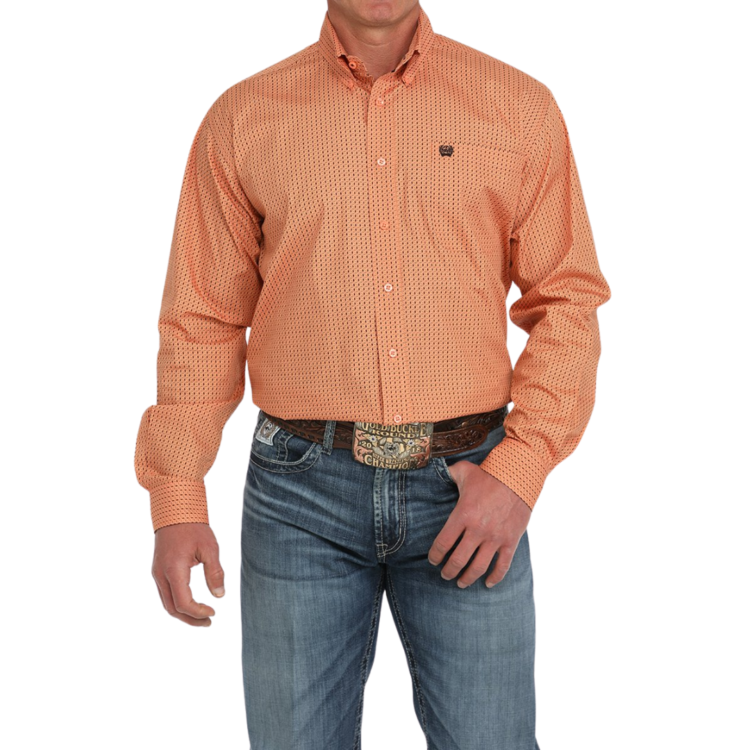 Cinch Men's Geometric Print Western Coral Shirt
