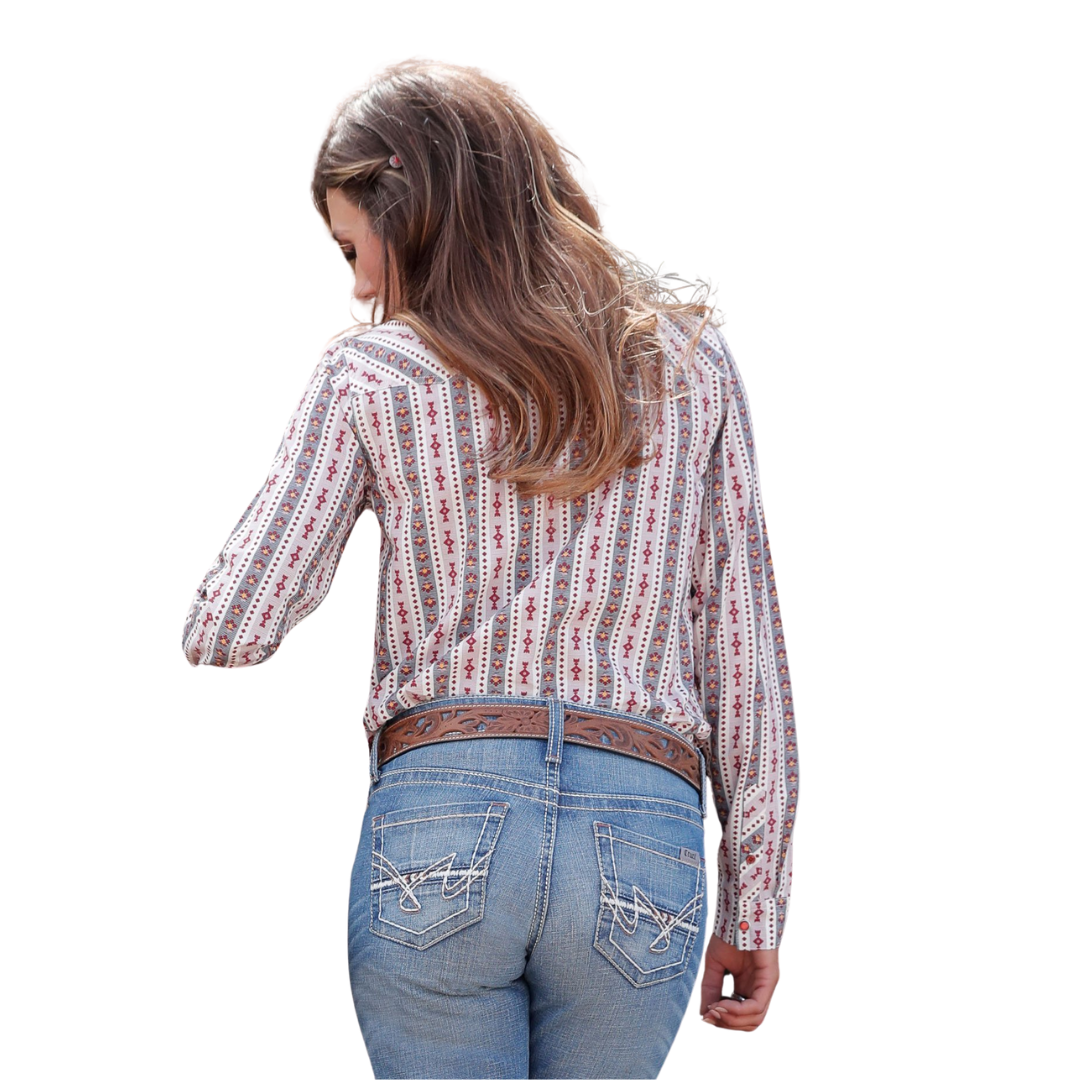 Cruel Girl Women's Western Cream Burgundy Shirt