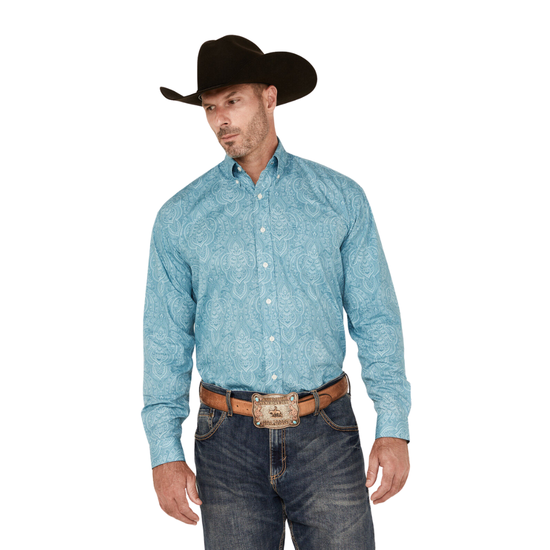 Stetson Men's Paisley Print Western Blue Shirt