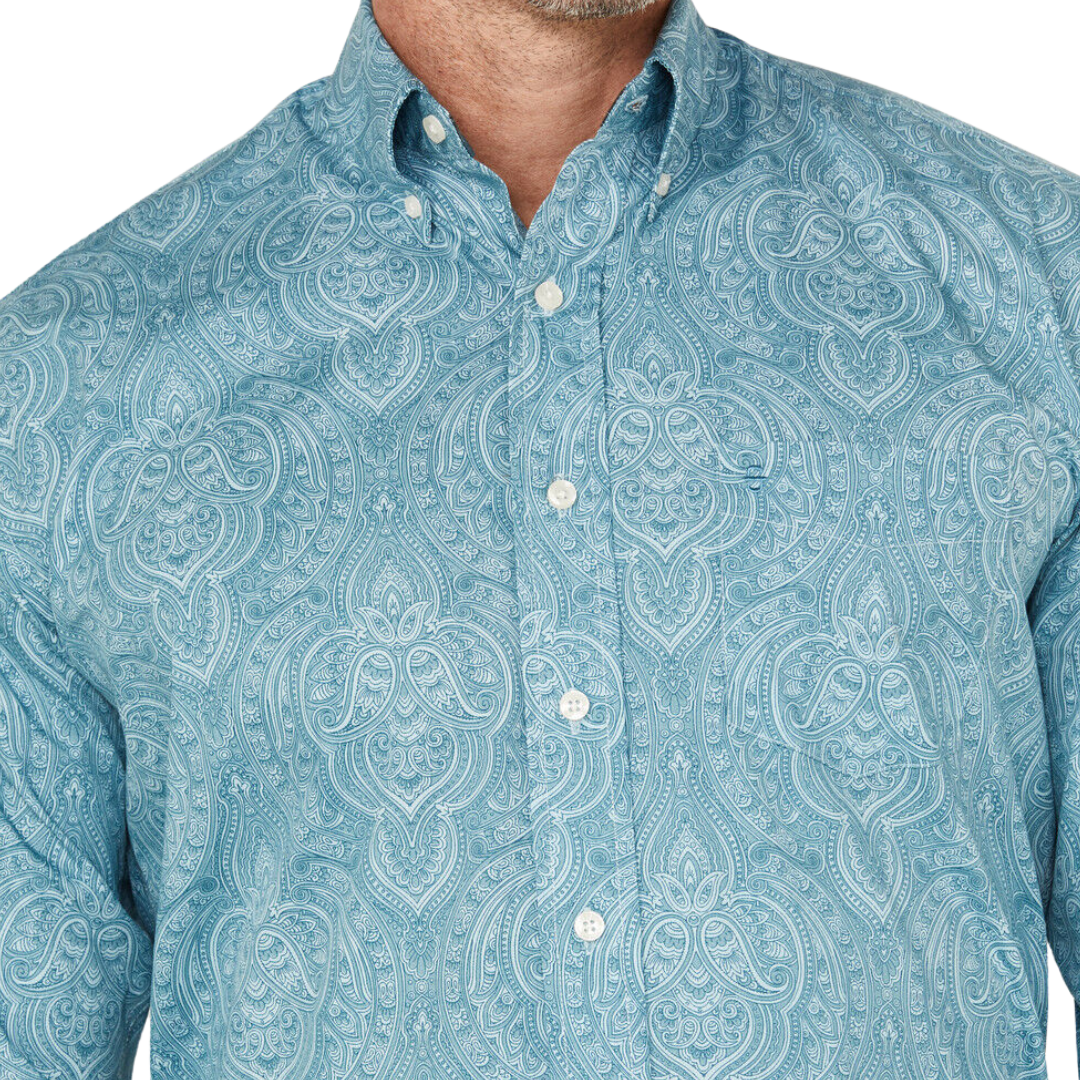 Stetson Men's Paisley Print Western Blue Shirt