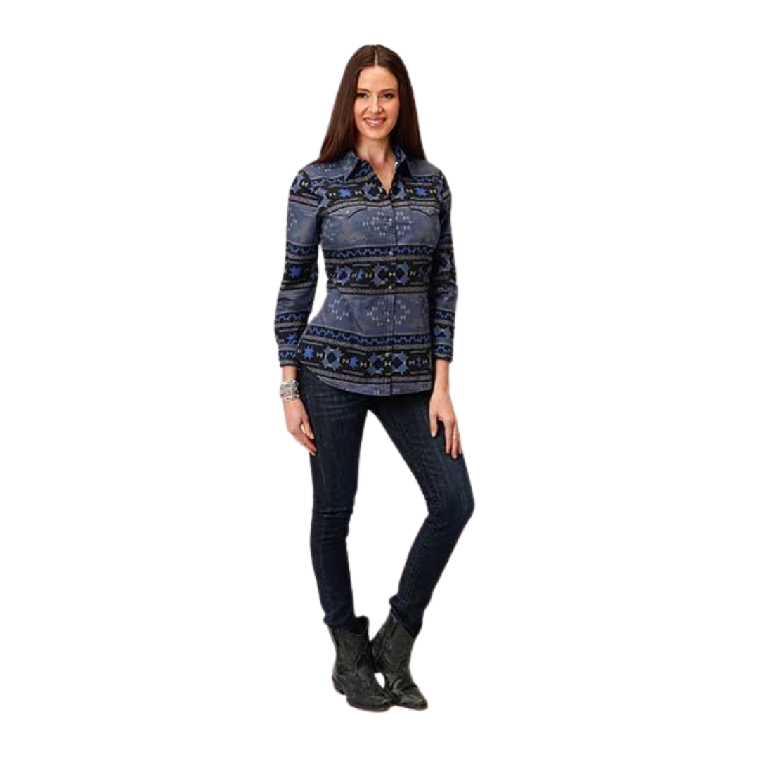 Roper Women's Eagle Aztec Blue Shirt