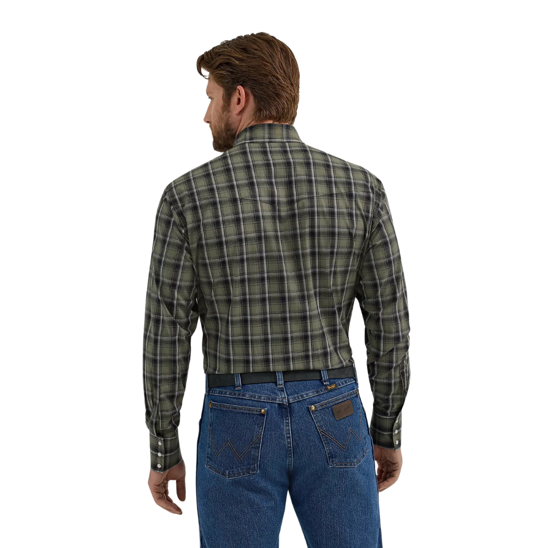 Wrangler Men's Western Snap Plaid Army Green Shirt