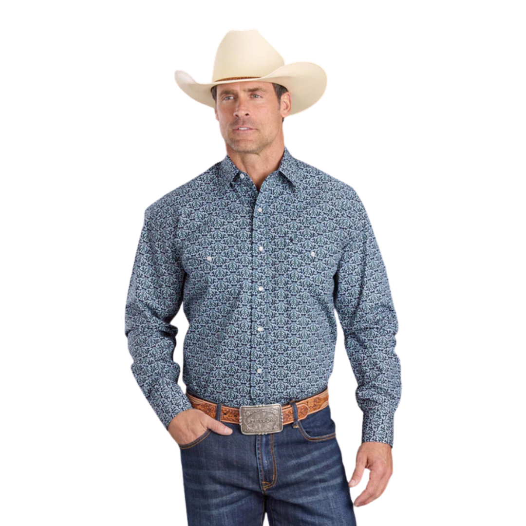 Stetson Men's Long Sleeve Medallion Navy Shirt