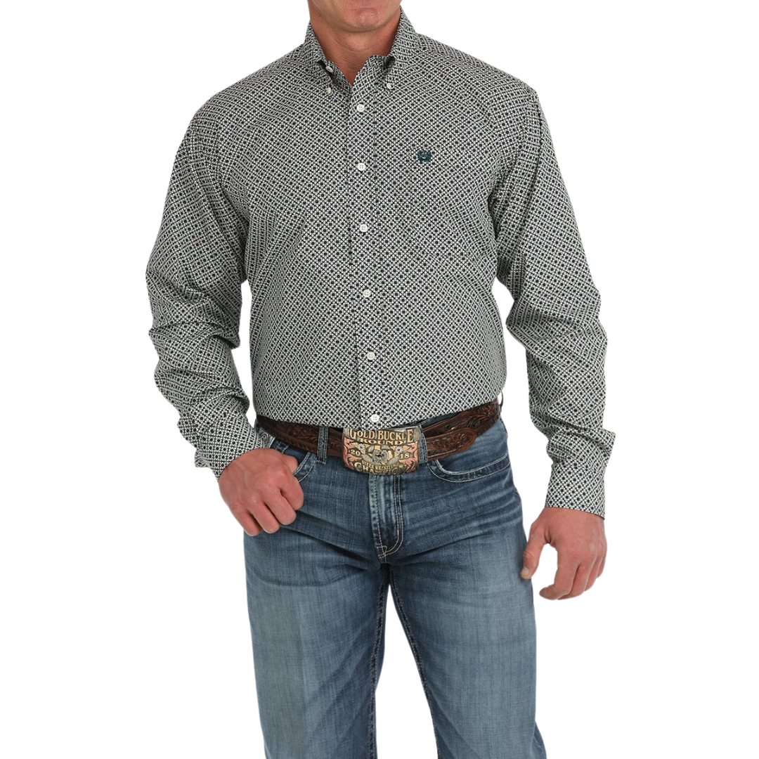 Cinch Men's Geometric Print Cream Grey Shirt