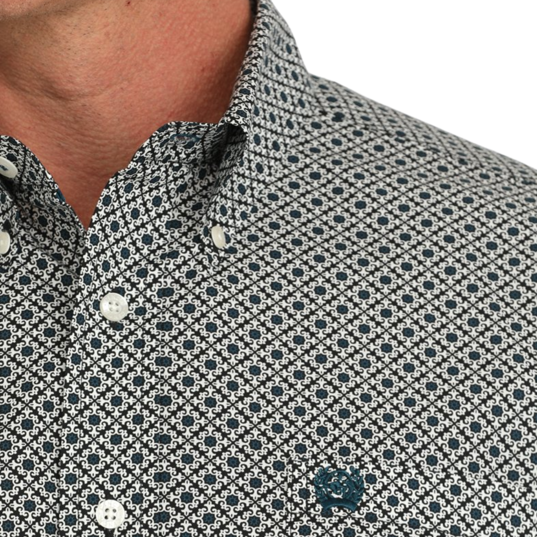 Cinch Men's Geometric Print Cream Grey Shirt