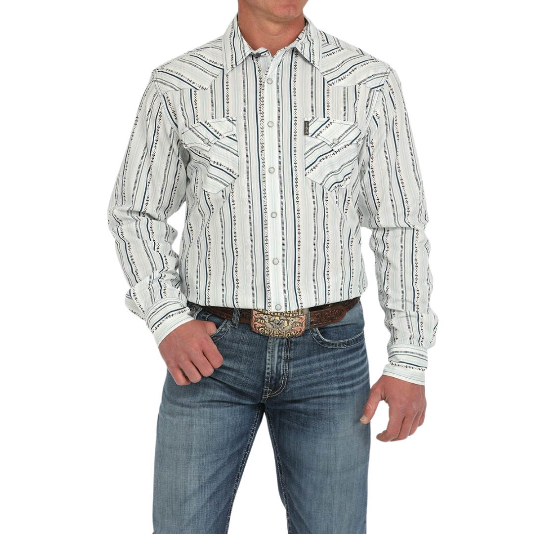 Cinch Men's Modern Fit Stripe White Shirt