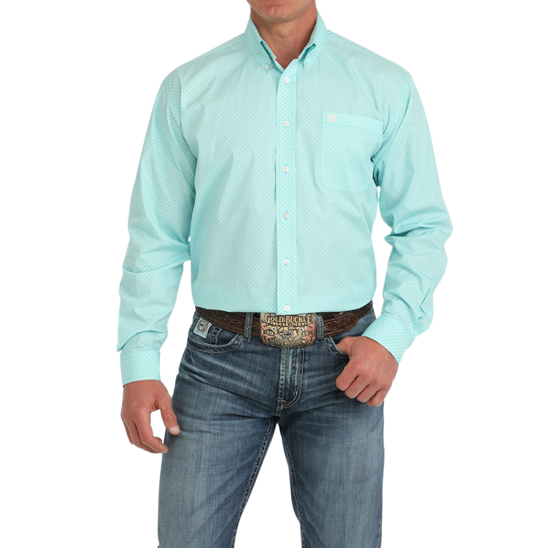 Cinch Men's Geometric Print Turquoise Shirt