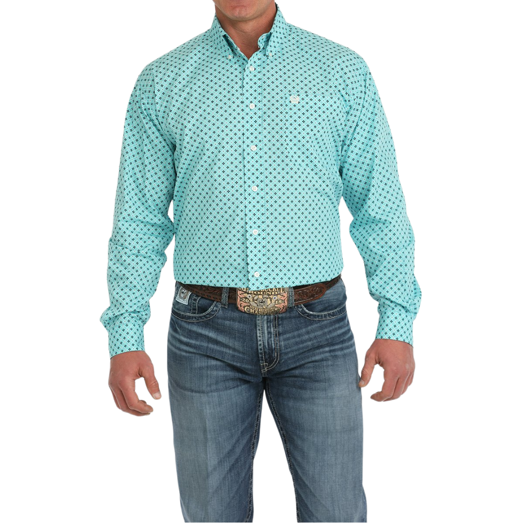 Cinch Men's Geometric Print Turquoise Shirt