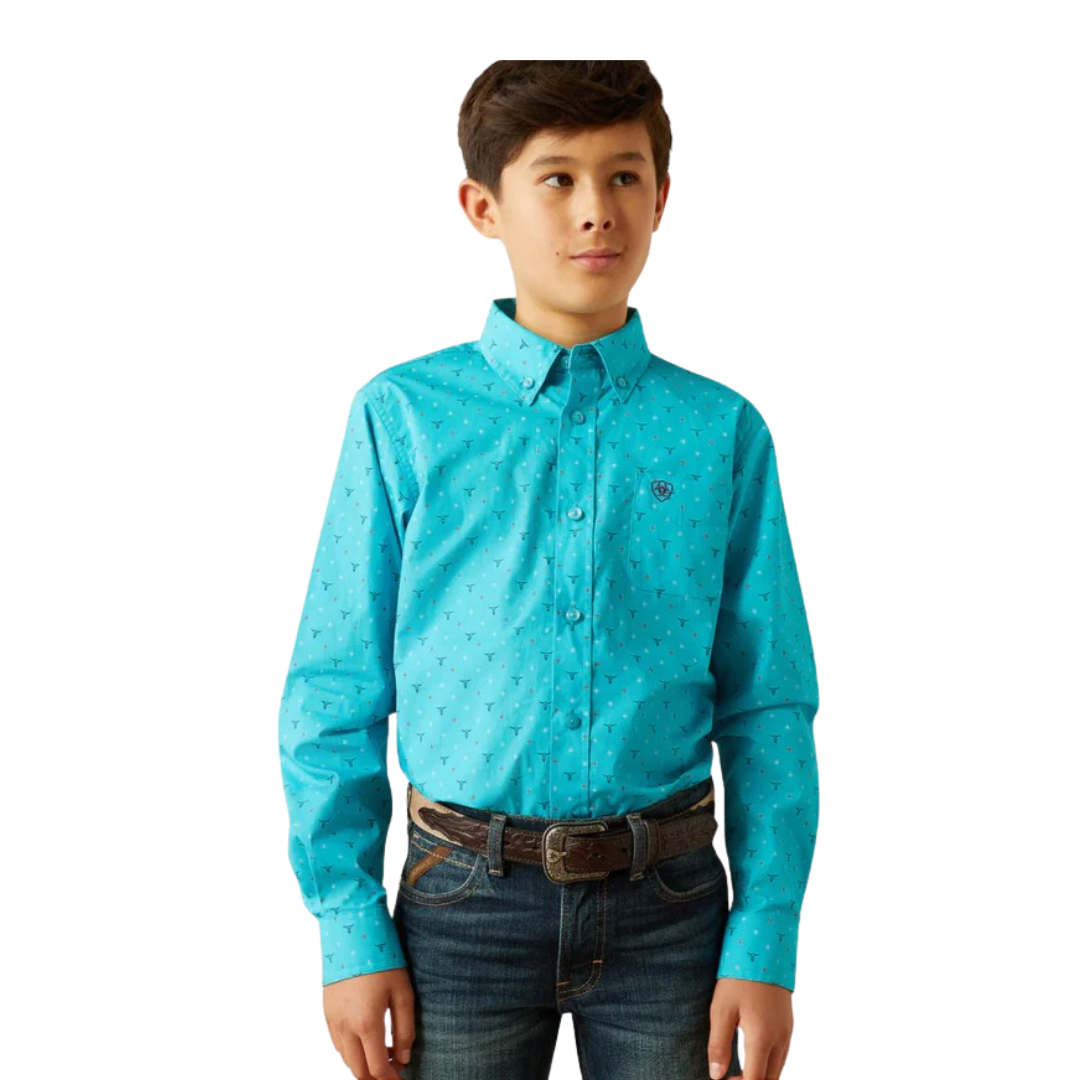 Ariat Youth Boy's Willke Classic Fit Turquoise Shirt