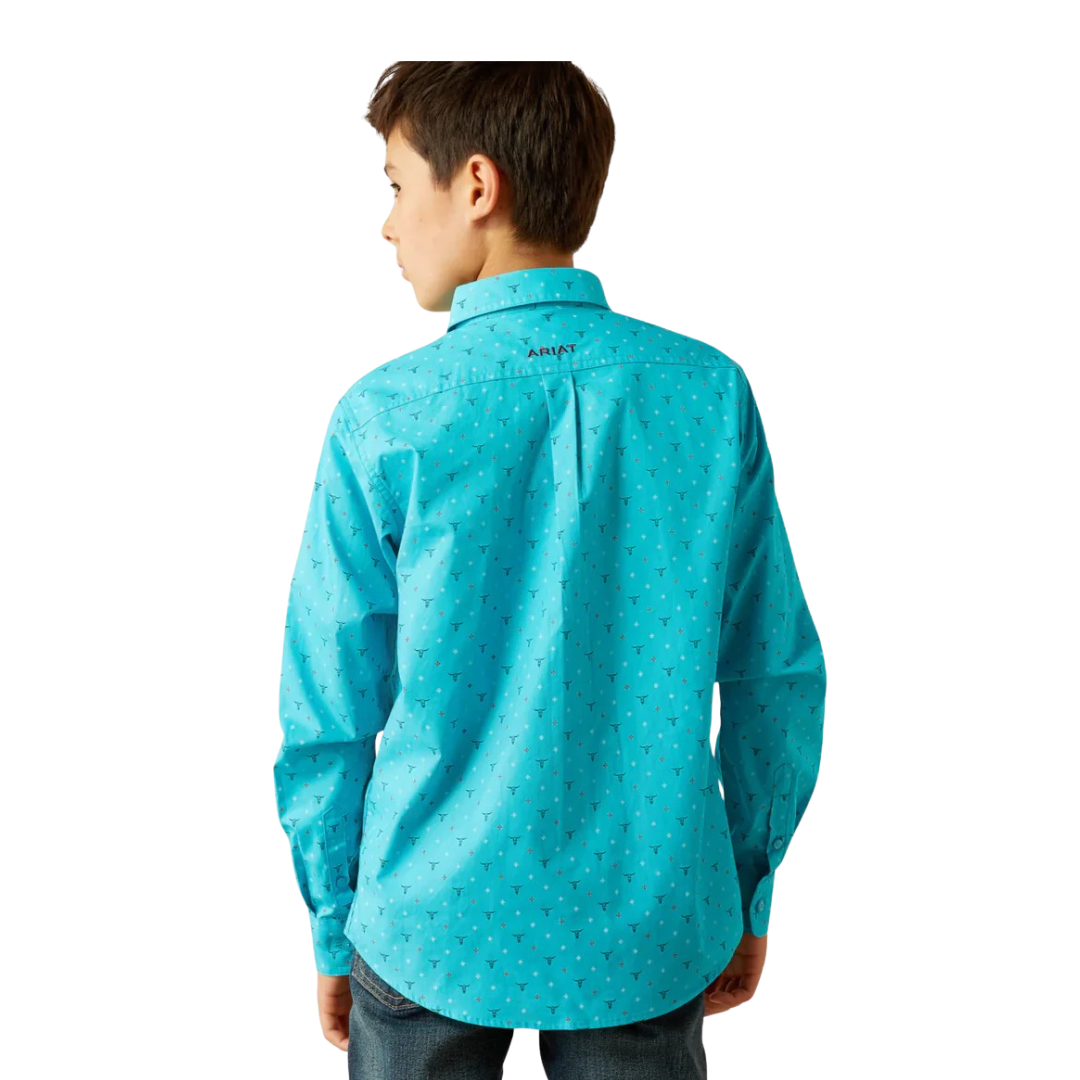 Ariat Youth Boy's Willke Classic Fit Turquoise Shirt