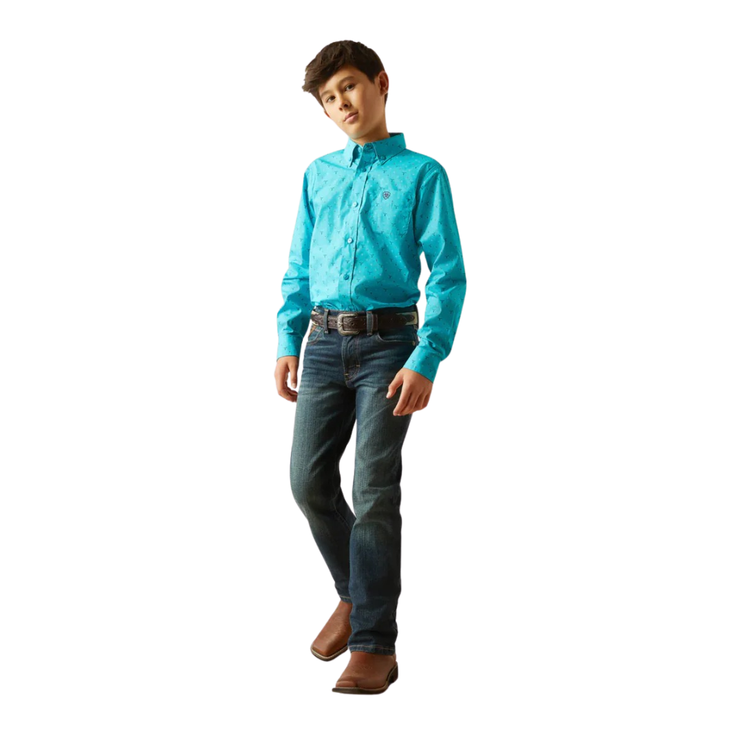 Ariat Youth Boy's Willke Classic Fit Turquoise Shirt