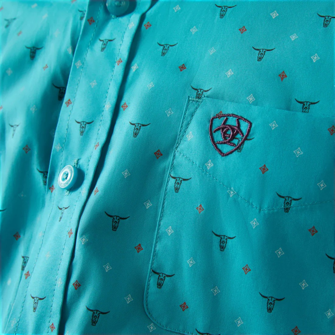 Ariat Youth Boy's Willke Classic Fit Turquoise Shirt