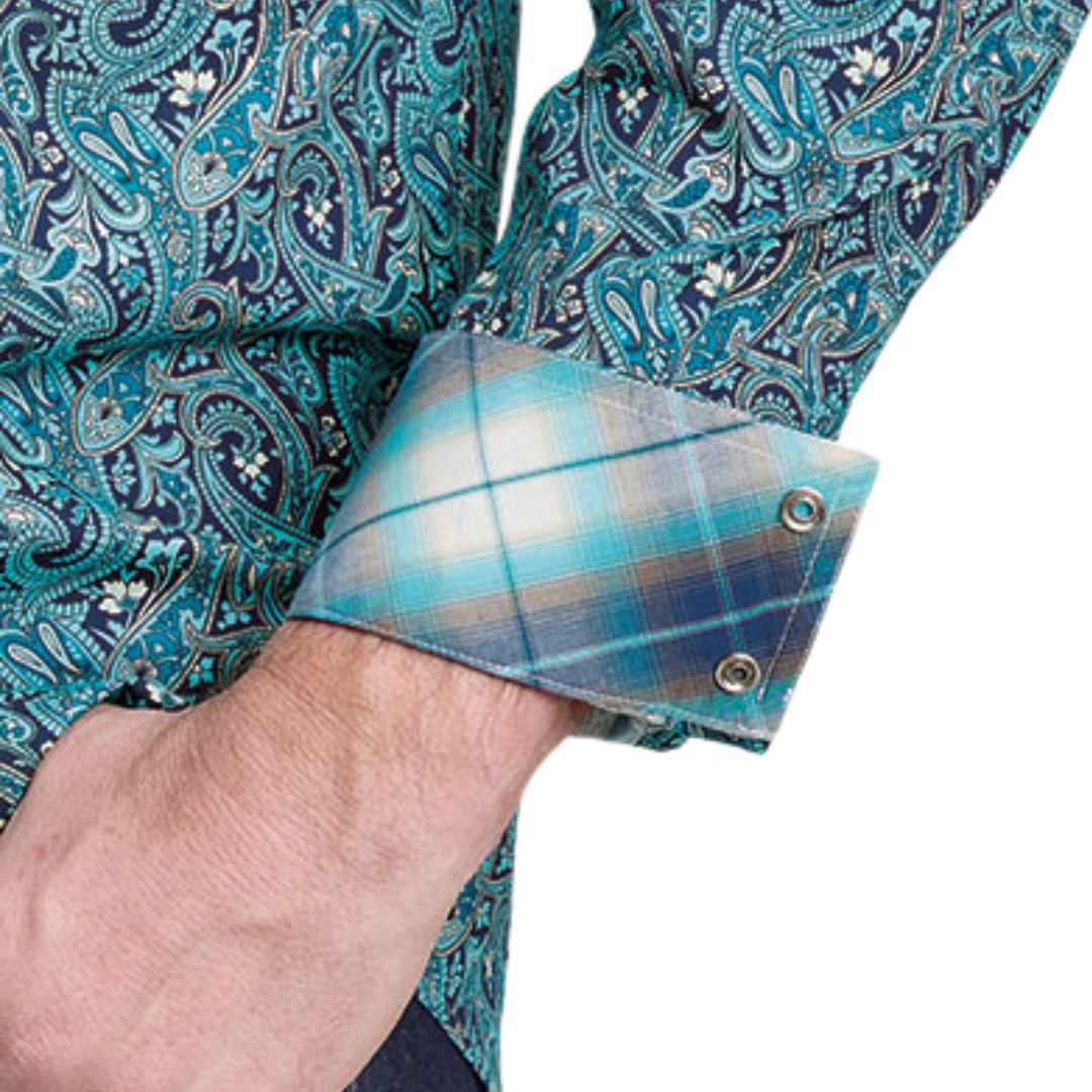 Roper Men's River Paisley Amarillo Blue Shirt