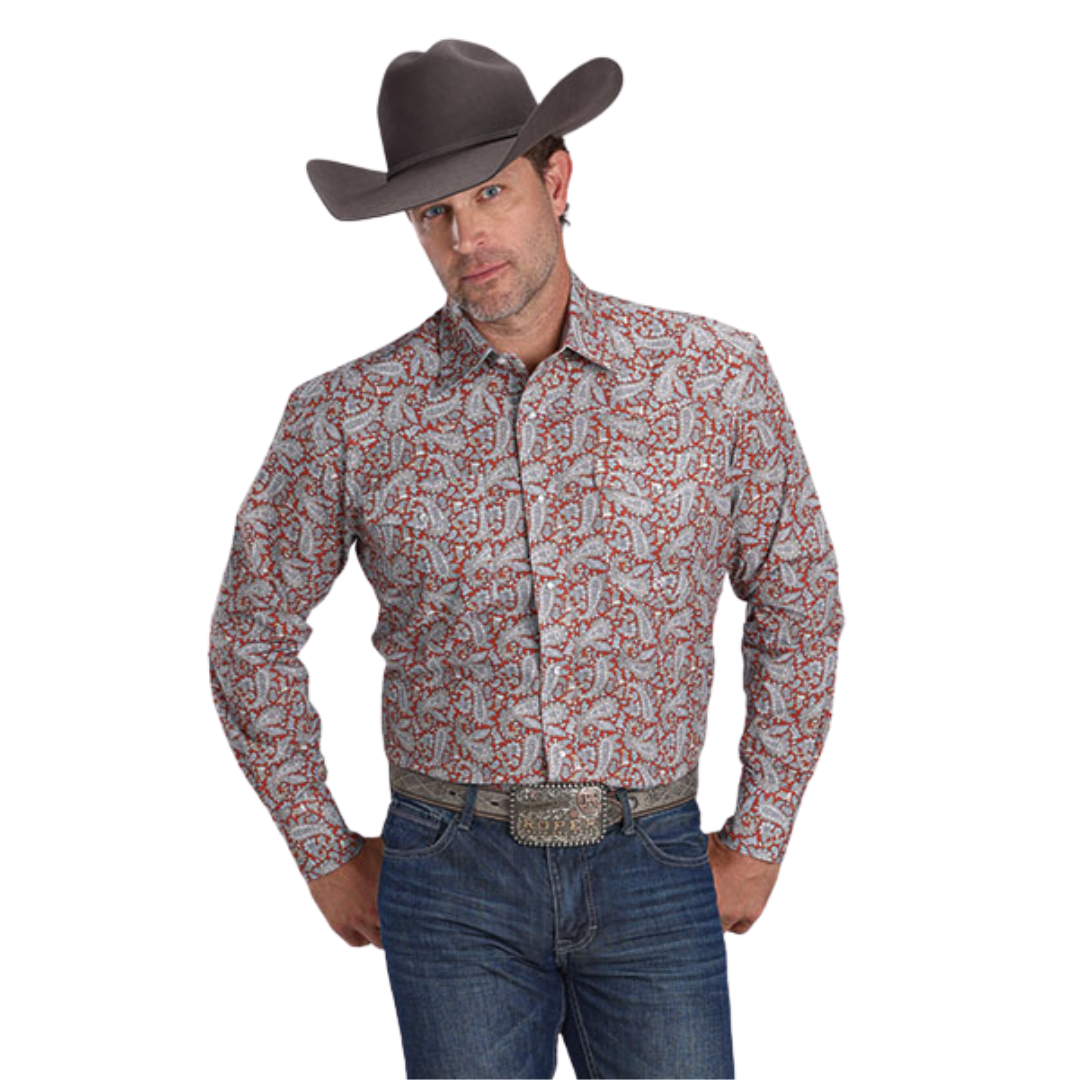Roper Men's Clay Paisley Orange Shirt