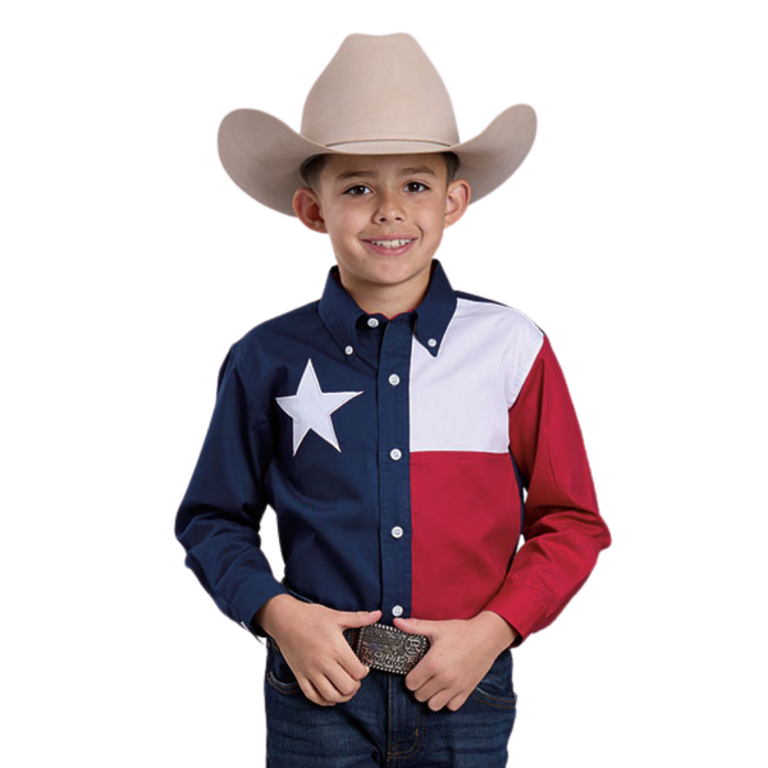Roper Youth Boy's Texas Pieced Flag Blue Shirt