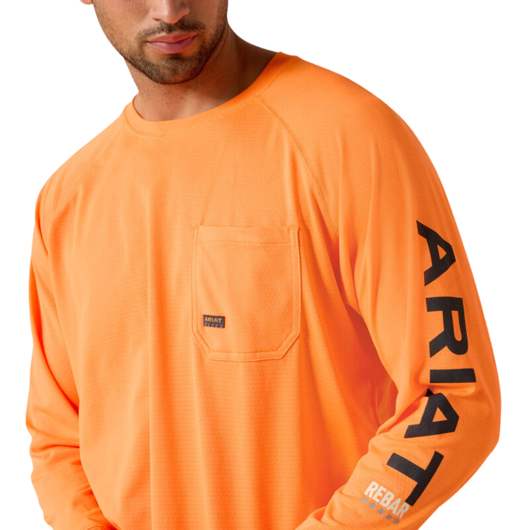 Ariat Men's Rebar Long Sleeve Neon Orange Tee Shirt - Big & Tall