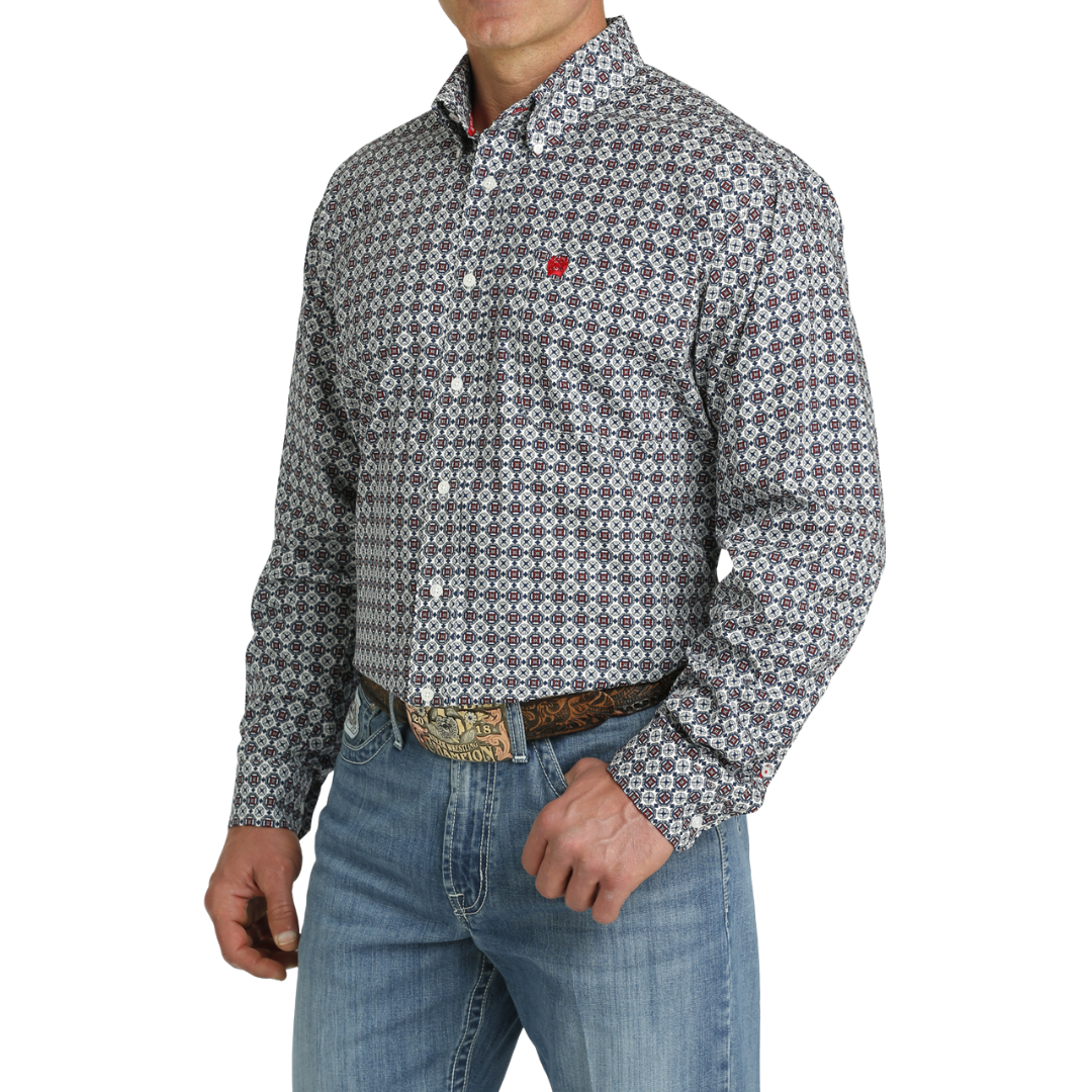 Cinch Men's Print Geometric Black Red Shirt