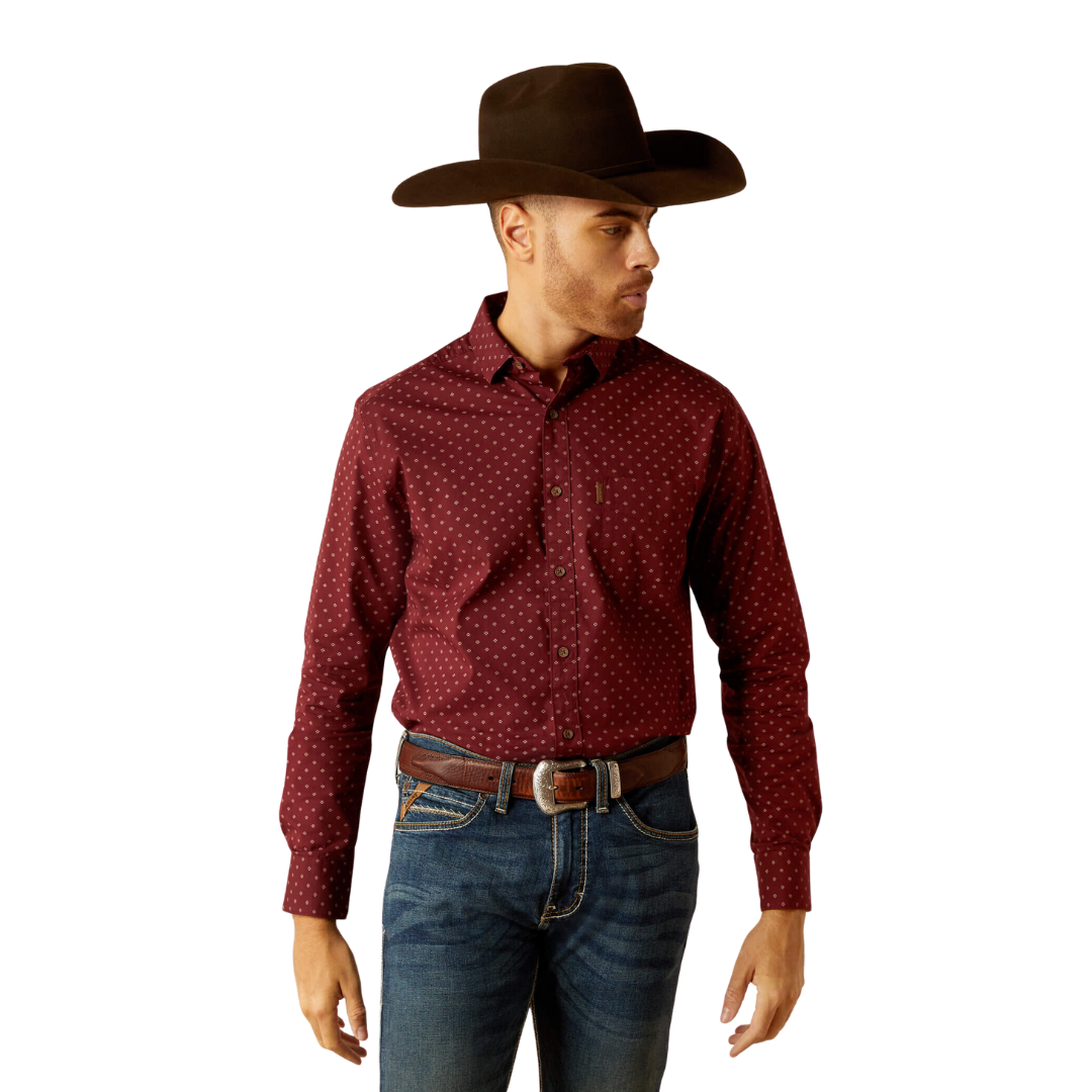 Ariat Men's Mckinley Modern Fit Maroon Baner Shirt