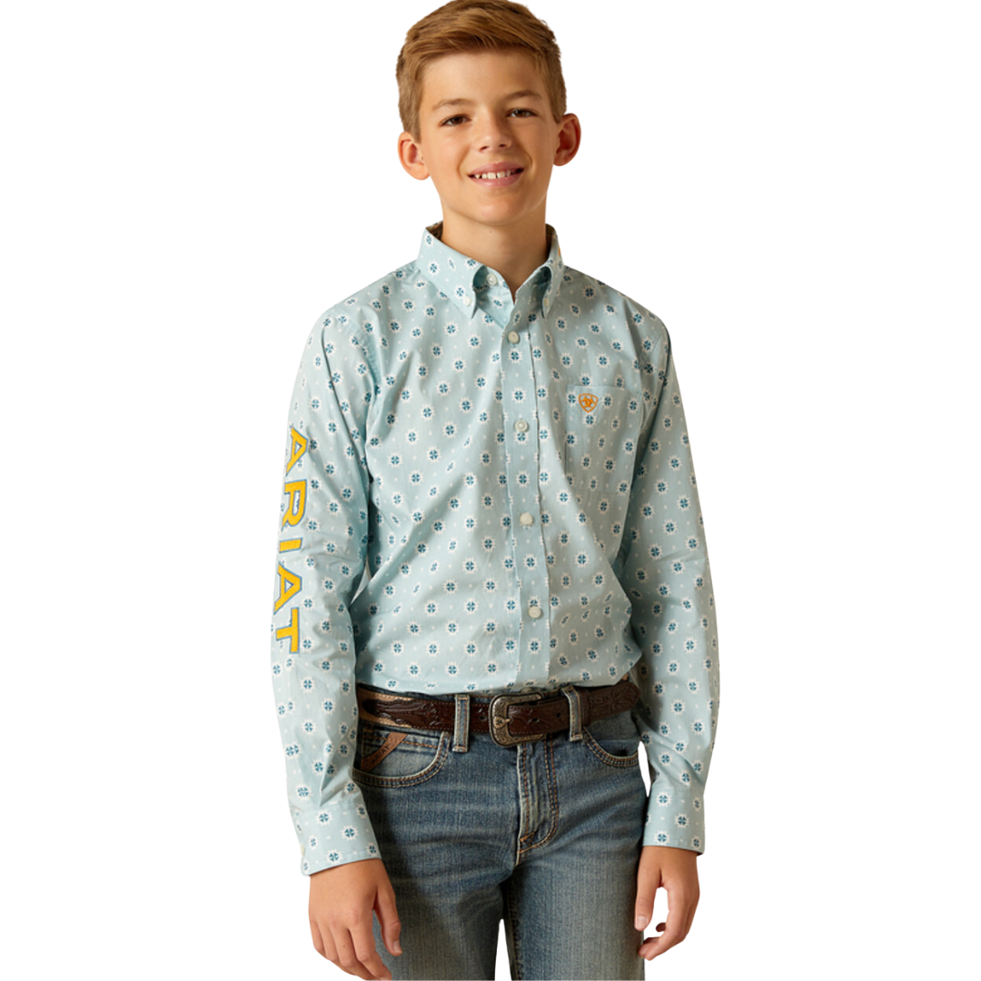 Ariat Youth Boy's Team Logo Colton Classic Aqua Shirt