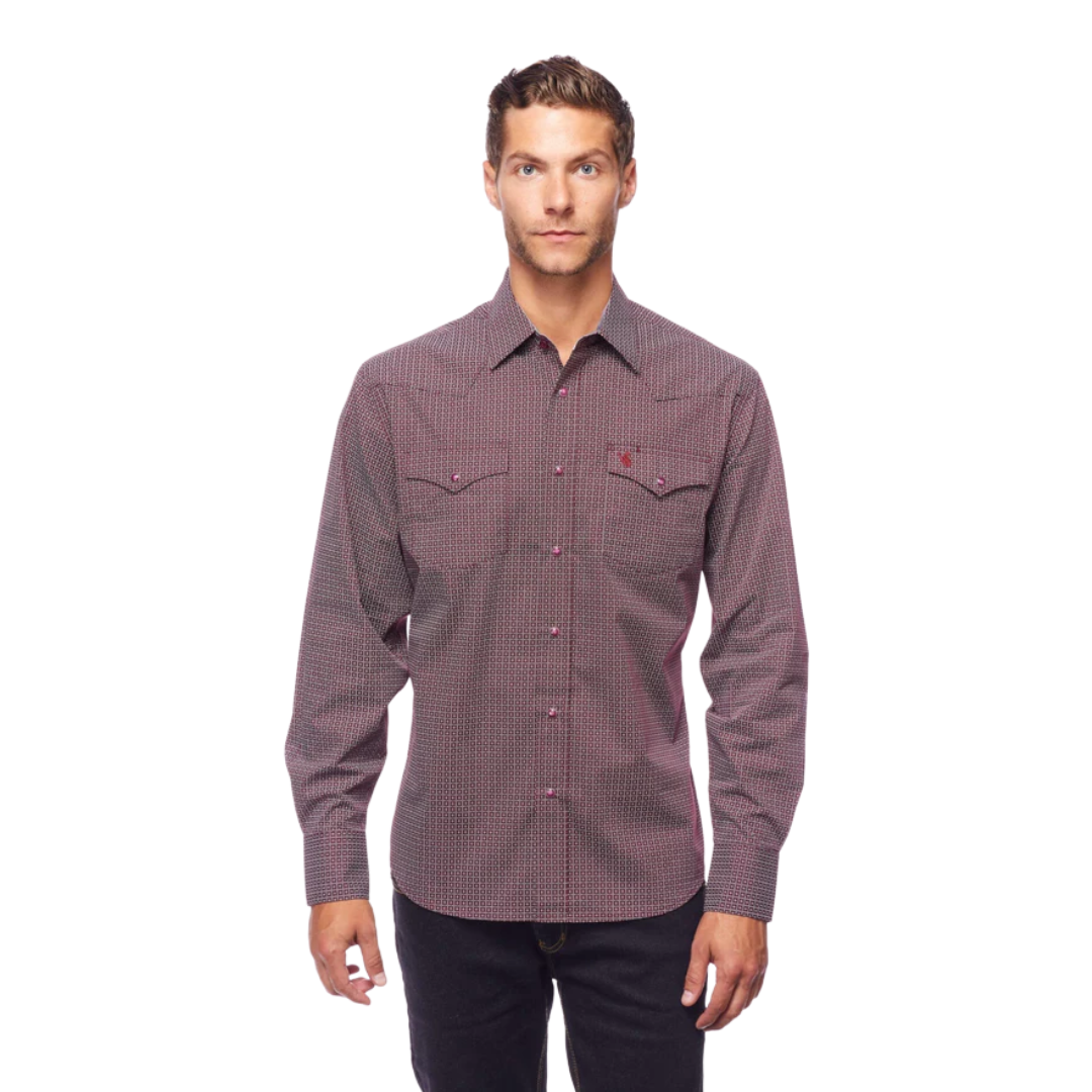Avalon Men's Western Print Red Shirt