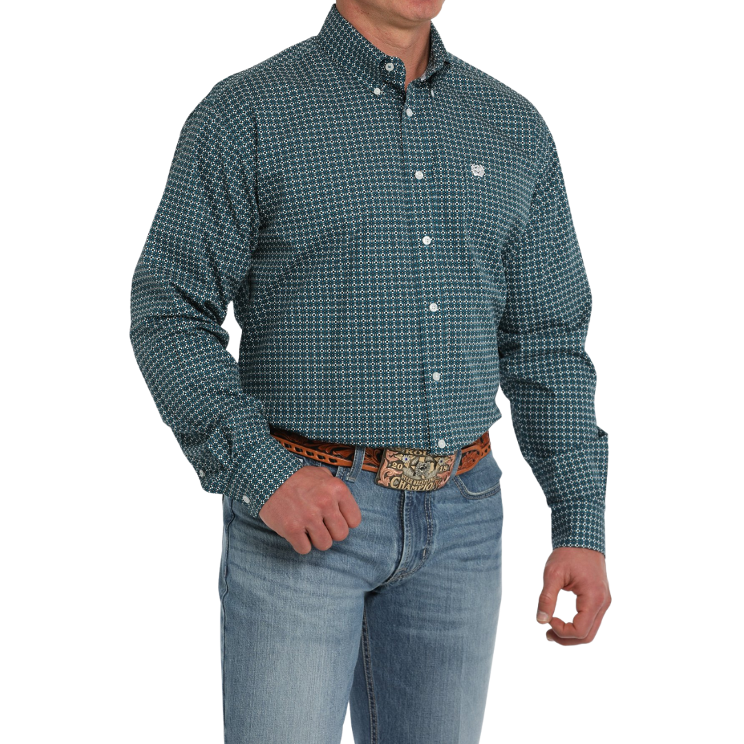 Cinch Men's Geometric Print Teal Shirt