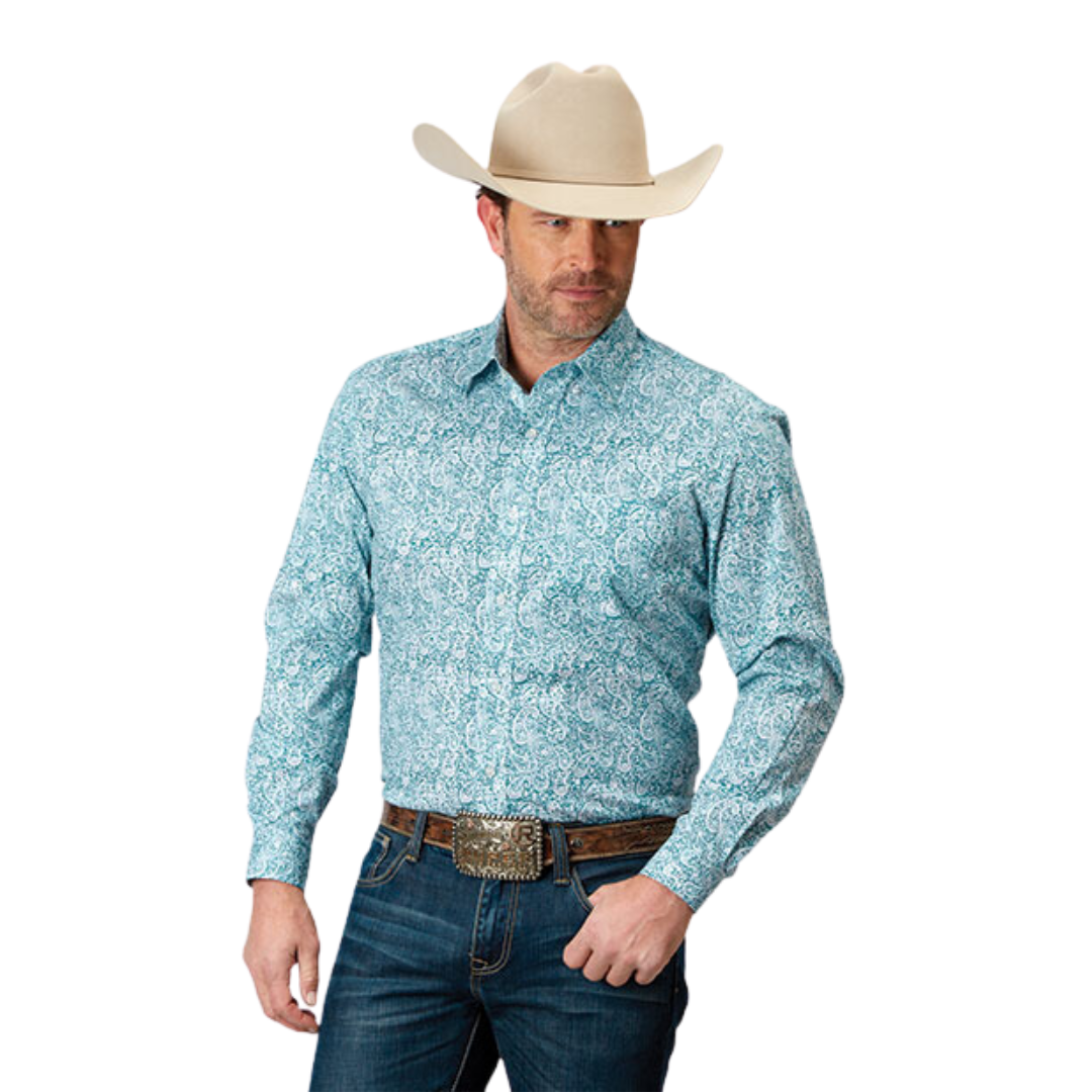 Roper Men's Stretch Poplin Green Shirt