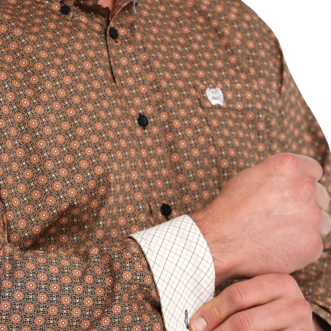 Cinch Men's Long Sleeve Geometric Print Black Shirt