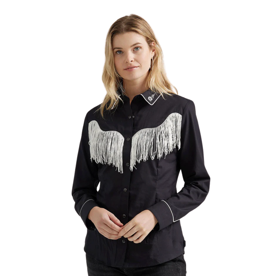 Wrangler Women's Dress Fringe Black Shirt