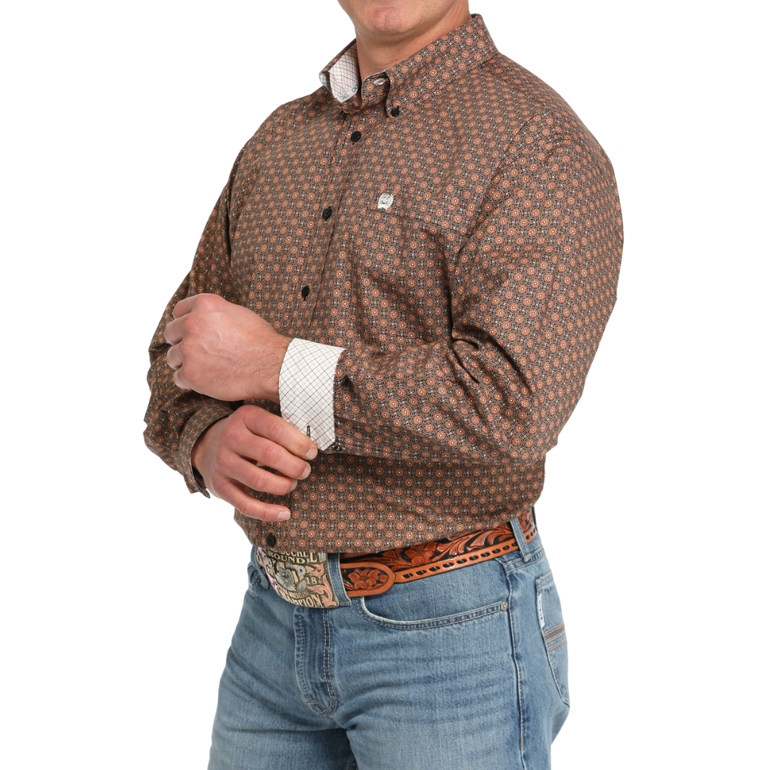Cinch Men's Long Sleeve Geometric Print Black Shirt