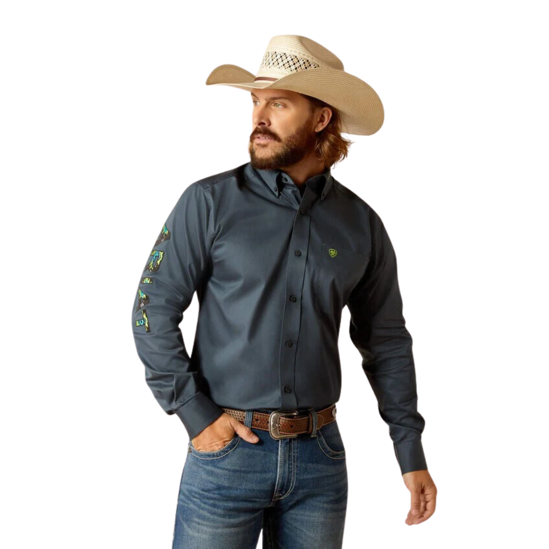 Ariat Men's Team Logo Twill Fitted Dark Gray Shirt