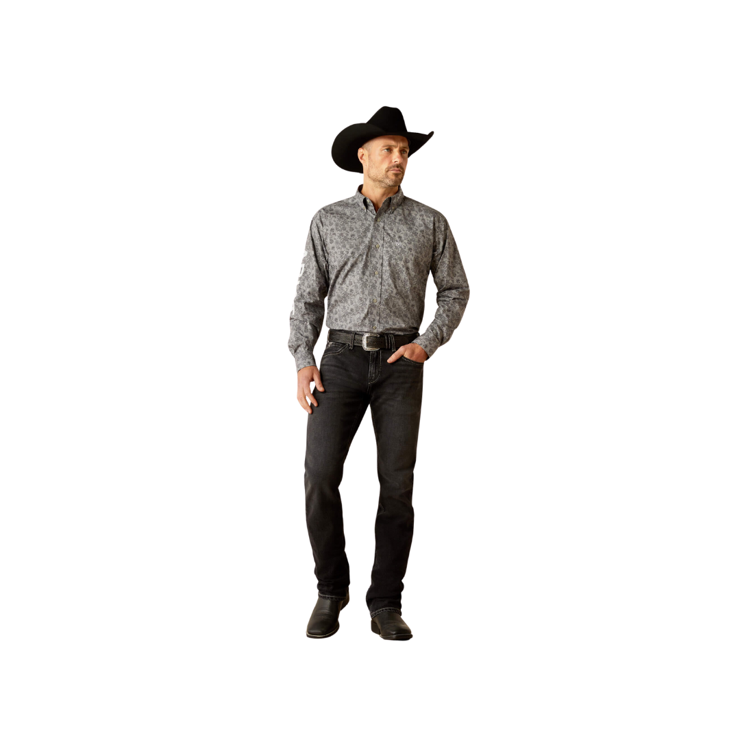 Ariat Men's Team Kendall Classic Fit Grey Light Grey Shirt