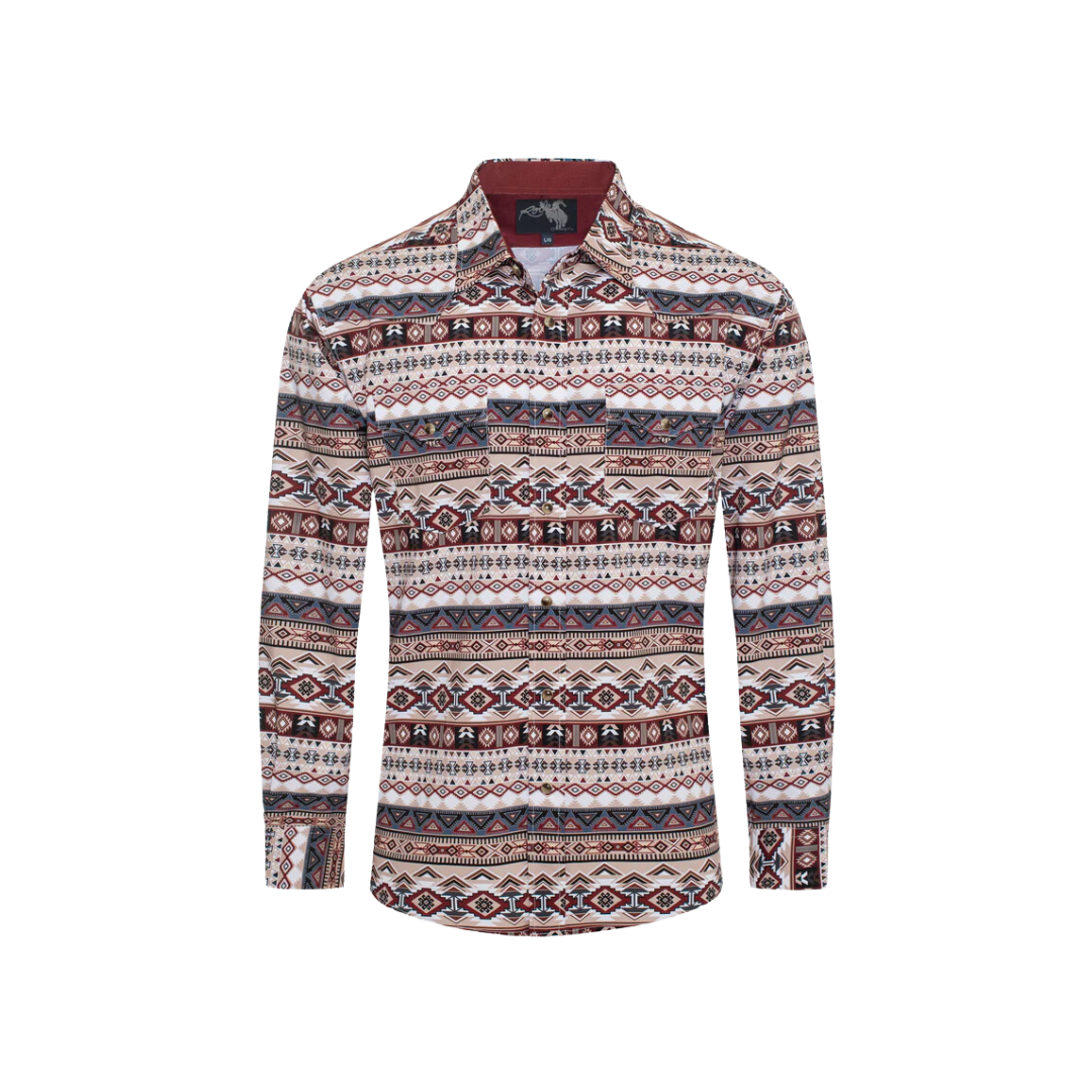 Avalon Men's Western Pearl Snap Aztec Print Shirt