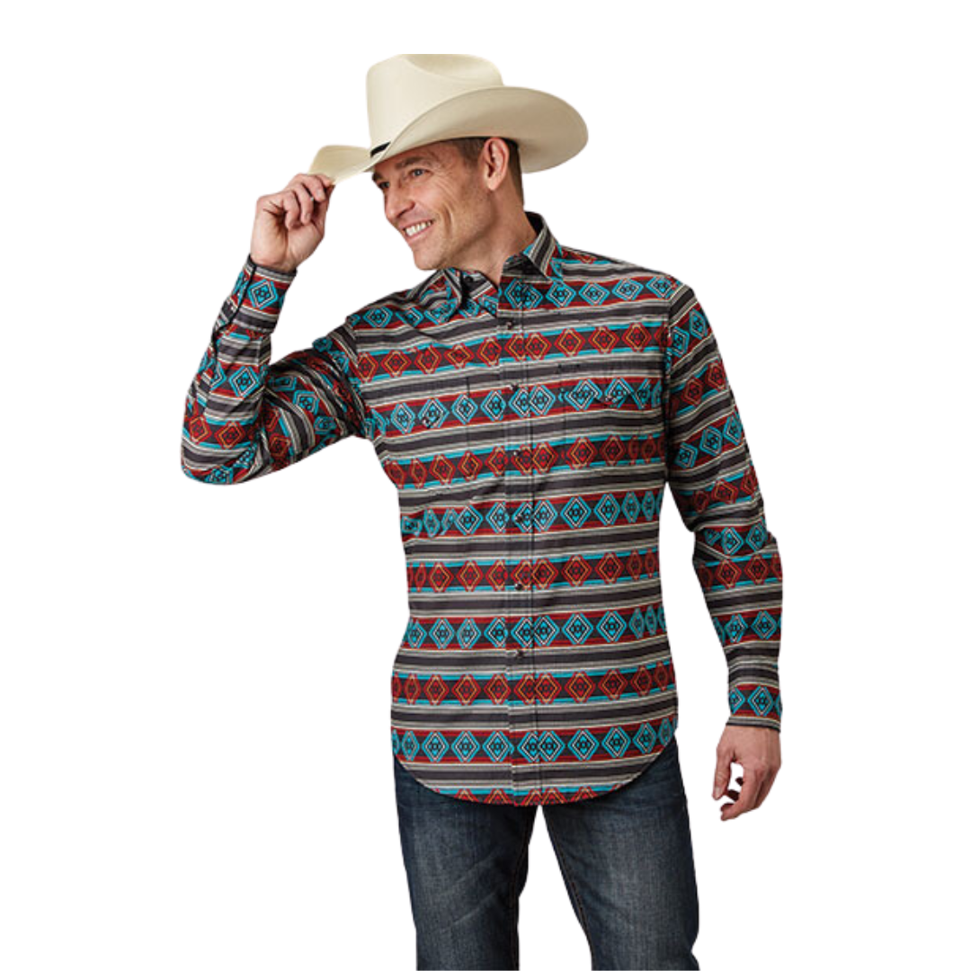 Roper Men's Aztec Stripe Print Red Shirt