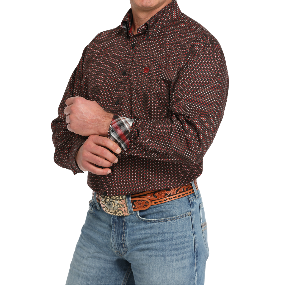 Cinch Men's Button Down Print Black Wred Shirt