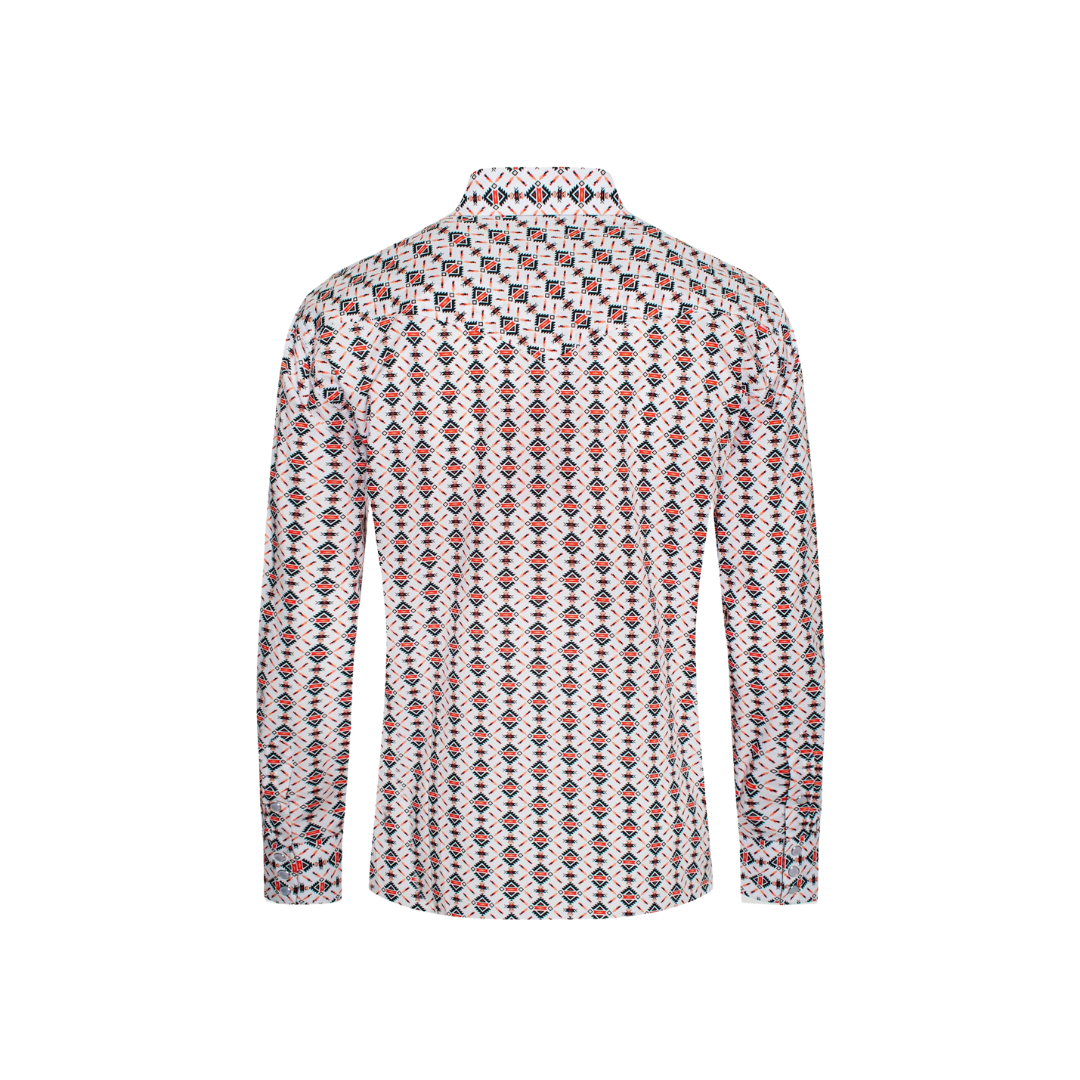 Avalon Men's Western Pearl Snap Aztec Print Red Shirt