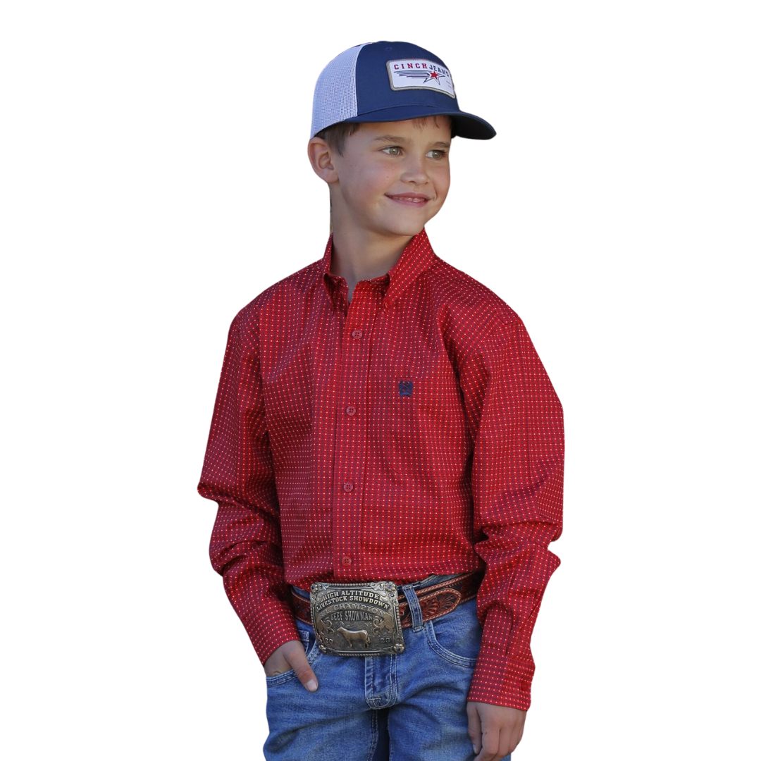 Cinch Youth Boy's Match Dad Money Print Red Shirt
