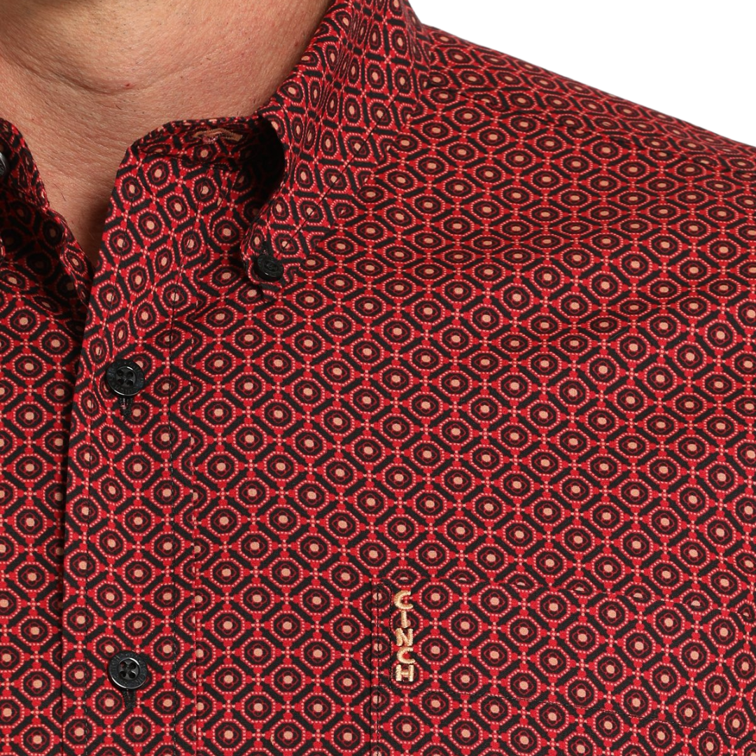 Cinch Men's Modern Fit Geometric Print Red Shirt