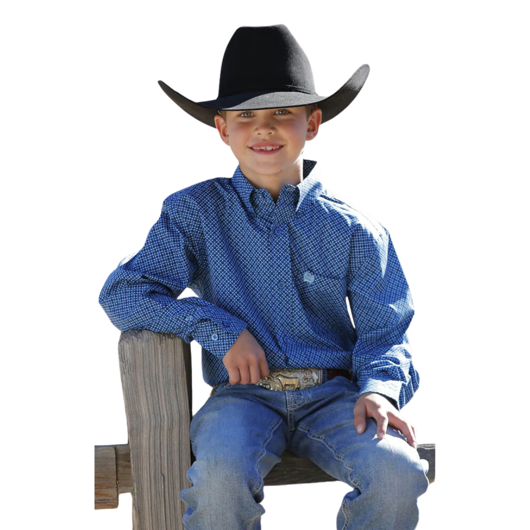 Cinch Youth Boy's Western Print Royal Blue Shirt