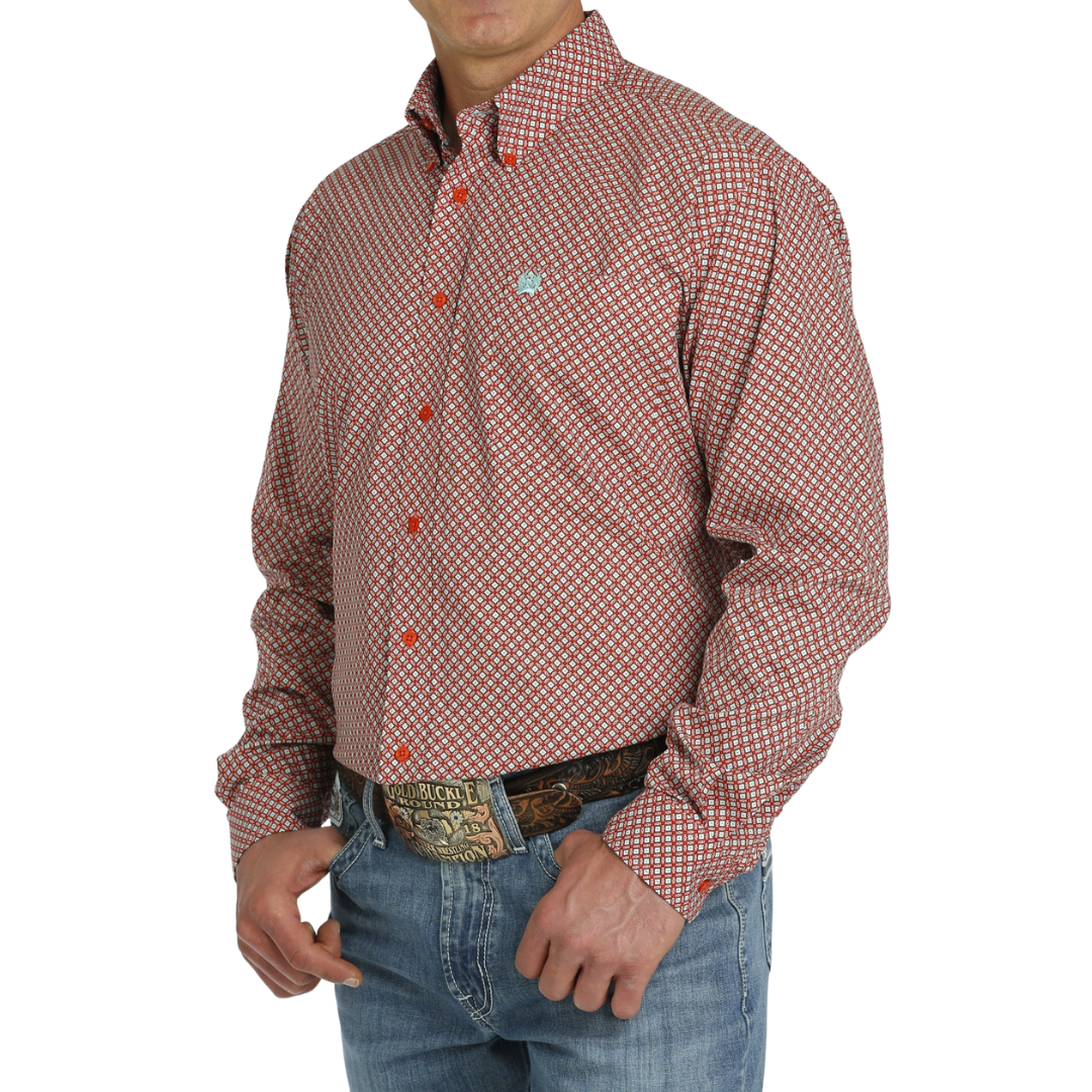 Cinch Men's Printed Spandex Weave Red Shirt