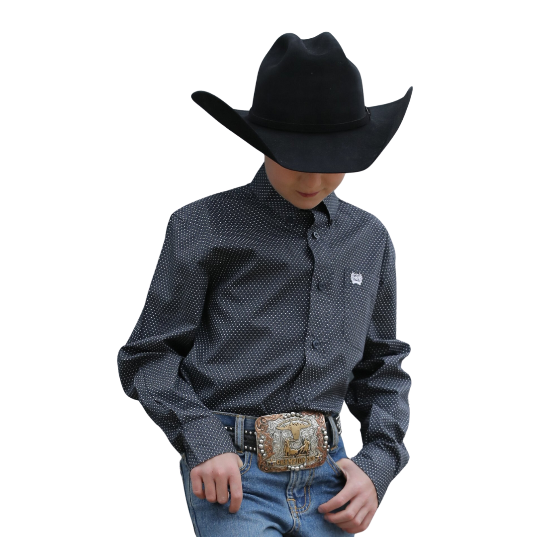 Cinch Youth Boy's Match Dad Geometric Print Blue Shirt